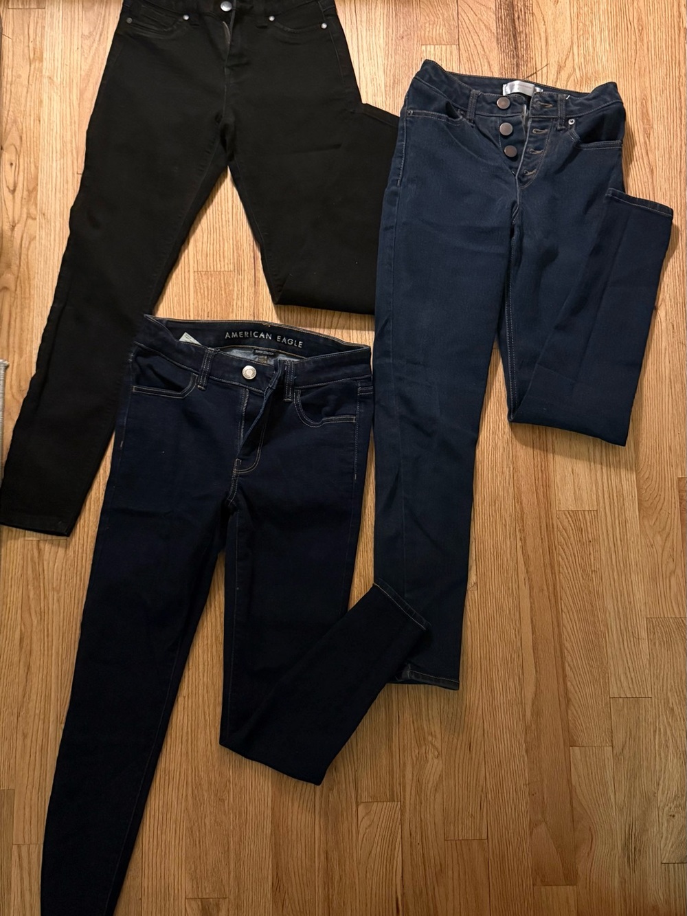Bundle of Three Women's Skinny Jeans - Black & Dark Blue